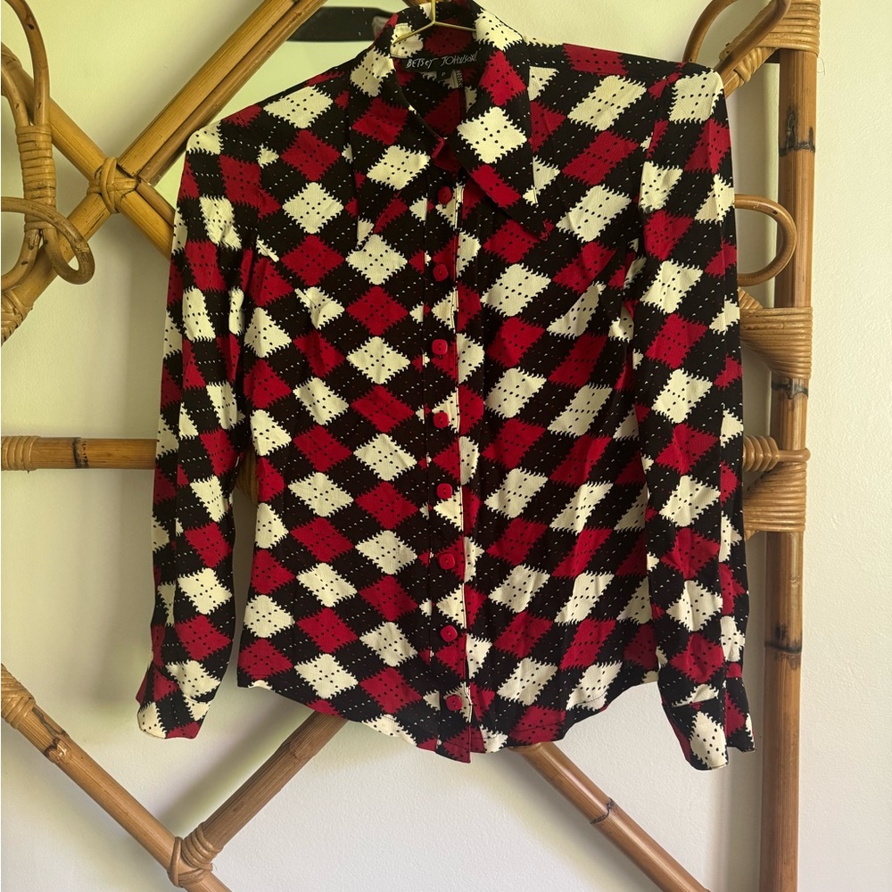 Vintage Betsey Johnson Retro Harlequin Blouse